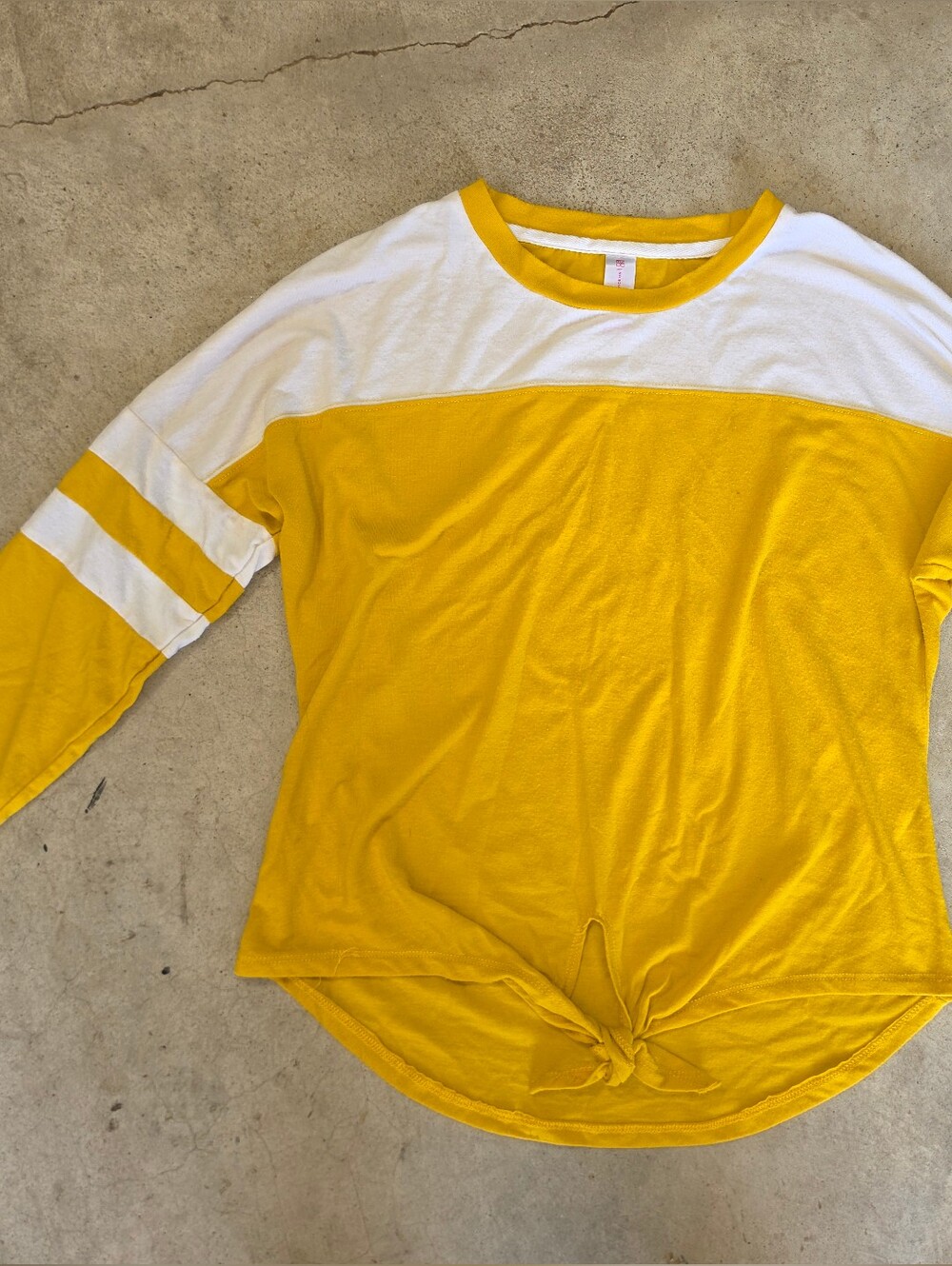 No Boundaries Yellow and White Long Sleeve Tie-Hem Top